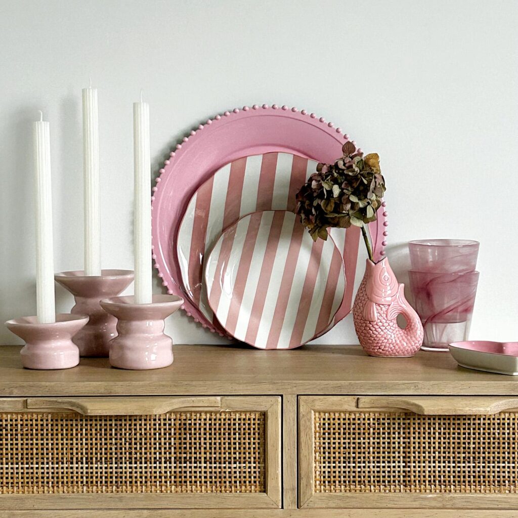 set de 4 assiettes rayees trattoria rose petale