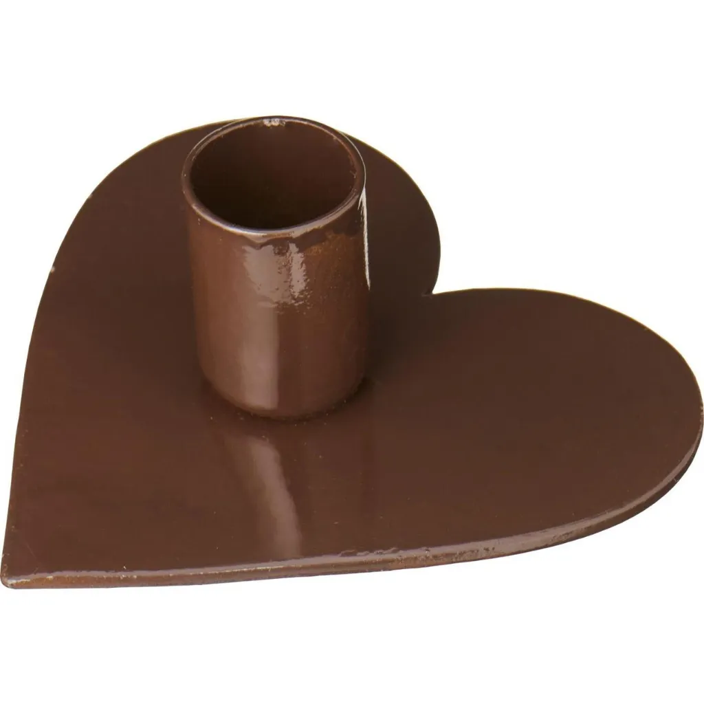 mini bougeoir coeur brun