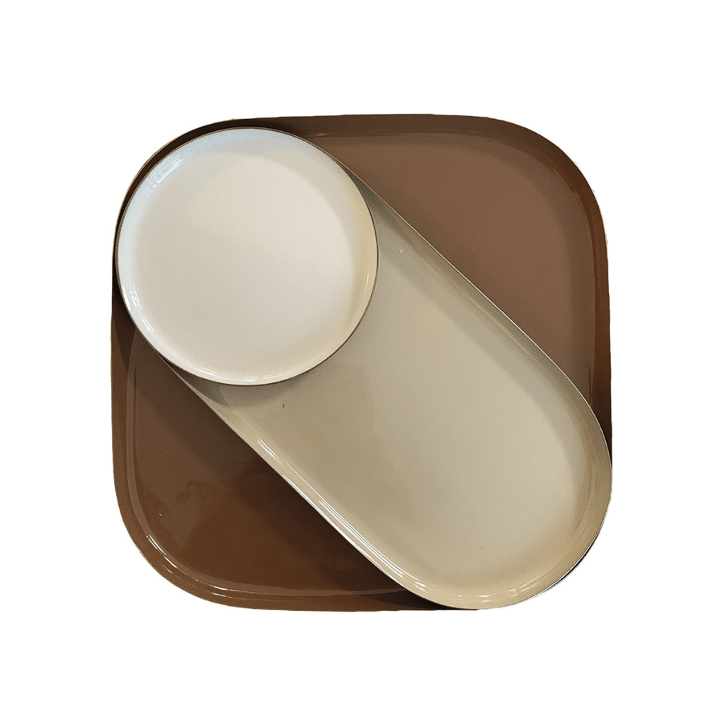 set de 3 plateaux emaille brun